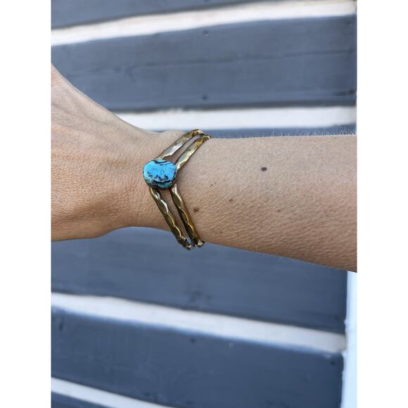 Vintage Native American Navajo Turquoise and Brass Cuff Bracelet Southwestern - Picture 6 of 10